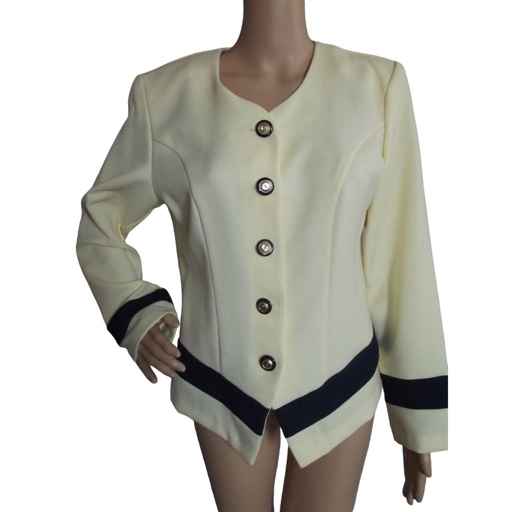 Willow Ridge Vintage 10 Yellow & Navy Blue Suit Jacket gold buttons poly blazer